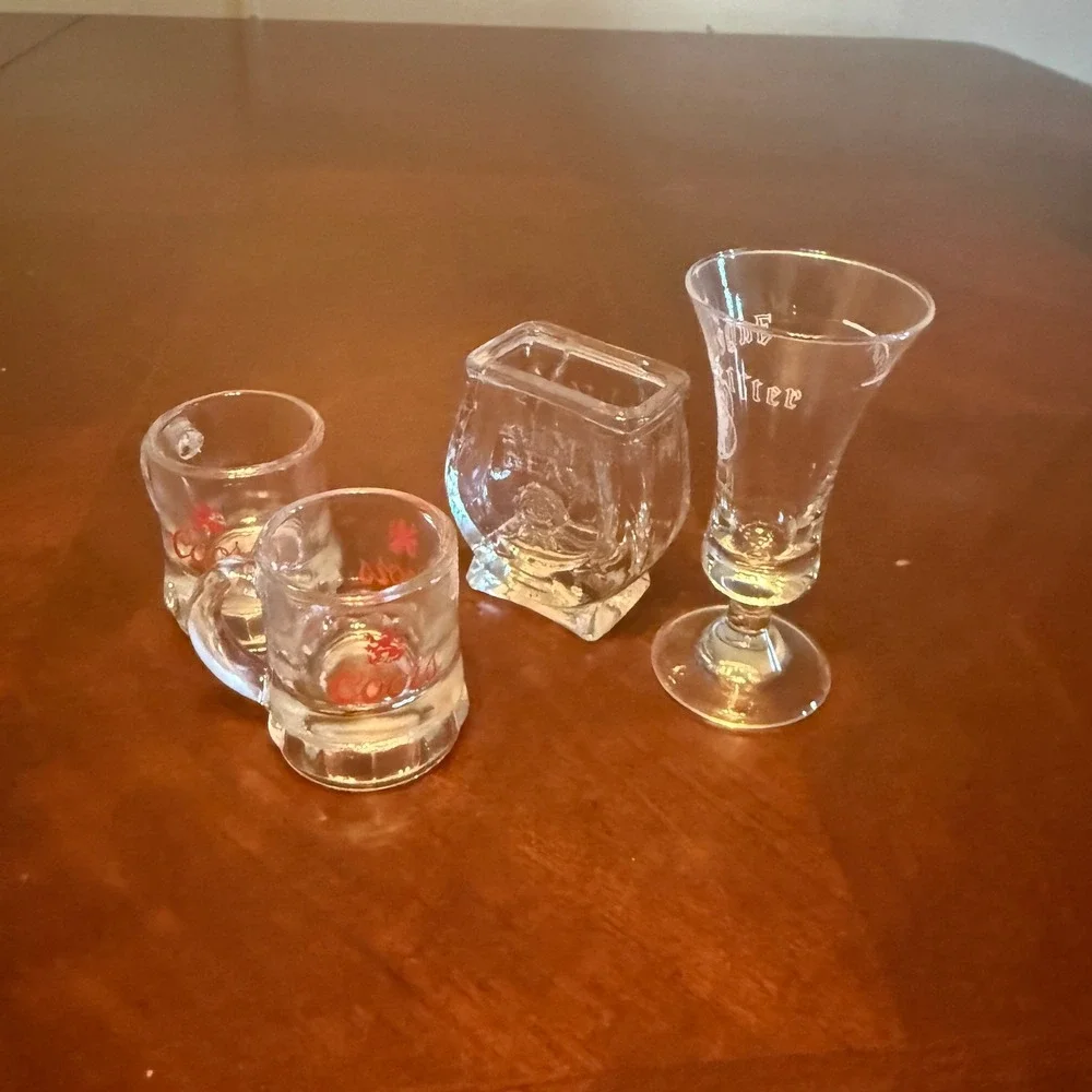 Vintage Branded Shot Glass Set Coors Jim Beam Jagermeister 4 Pieces Clear Glass